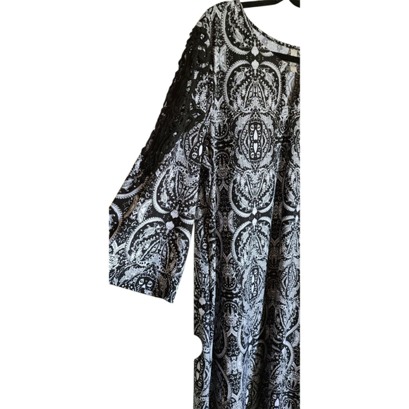 Tacera Black & White Print 3/4 Sleeve Embroidered Career Shift Dress Women's 2X - Picture 3 of 14